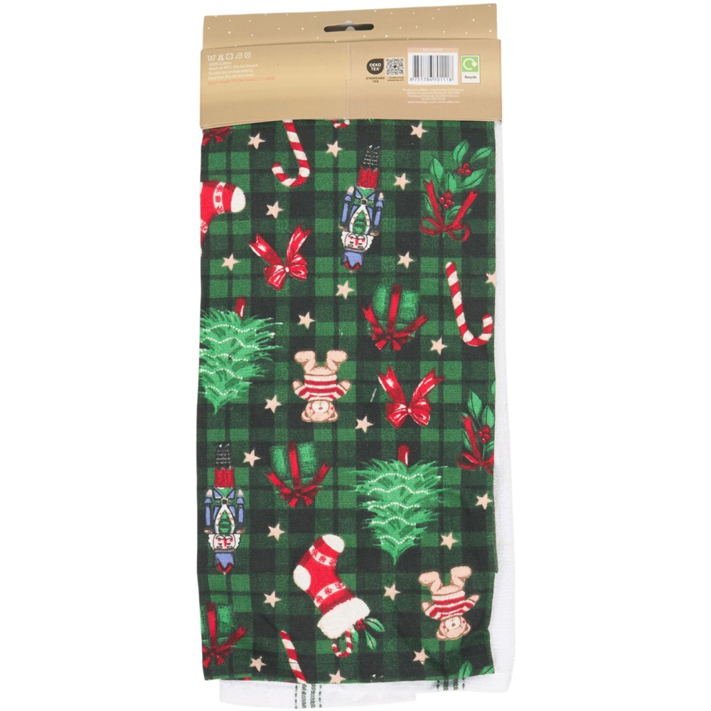 Pack of 3 Tartan Christmas Print Tea Towels Image 2