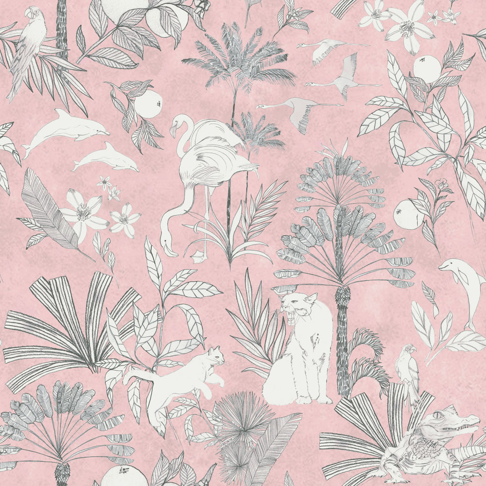 furn. Colony Palm King Size Pink Botanical Duvet Cover Set Image 4