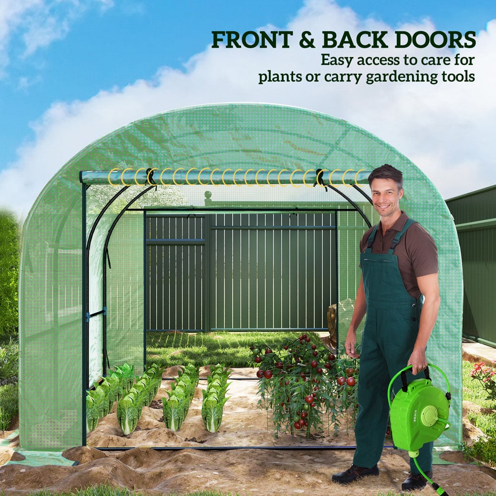 Outsunny 9.8 x 9.8ft Polytunnel Greenhouse with Door and Mesh Window Image 7