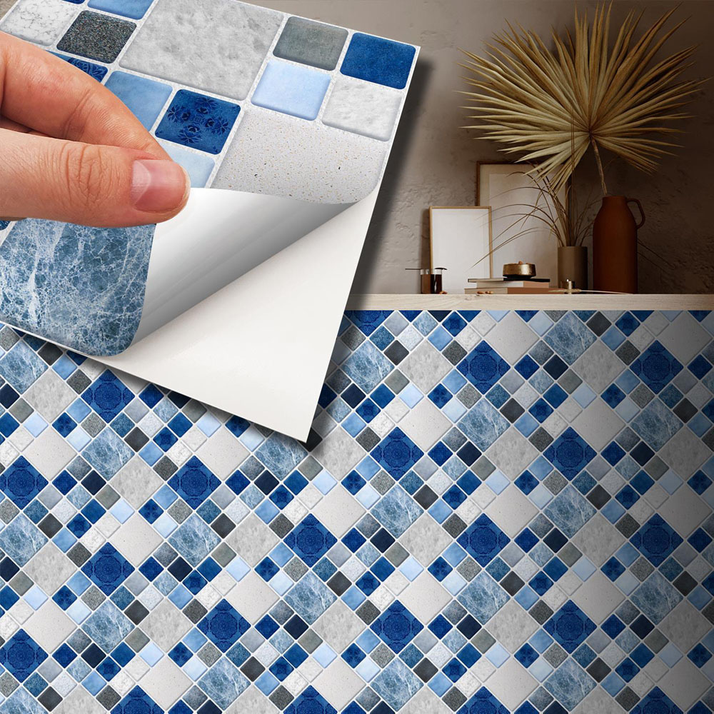 Walplus Stone Selection Blue And Grey Mosaic Self Adhesive Tile Sticker 24 Pack Image 3