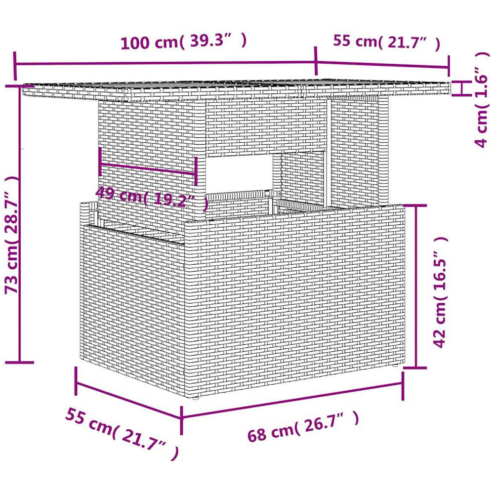 Walplus 2 Seater Brown Poly Rattan Liftable Glass Top Convertible Garden Dining Table Image 9