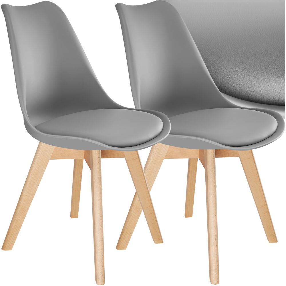 tectake Frederikke Set of 2 Grey Dining Chair with Padded Seat Image 2