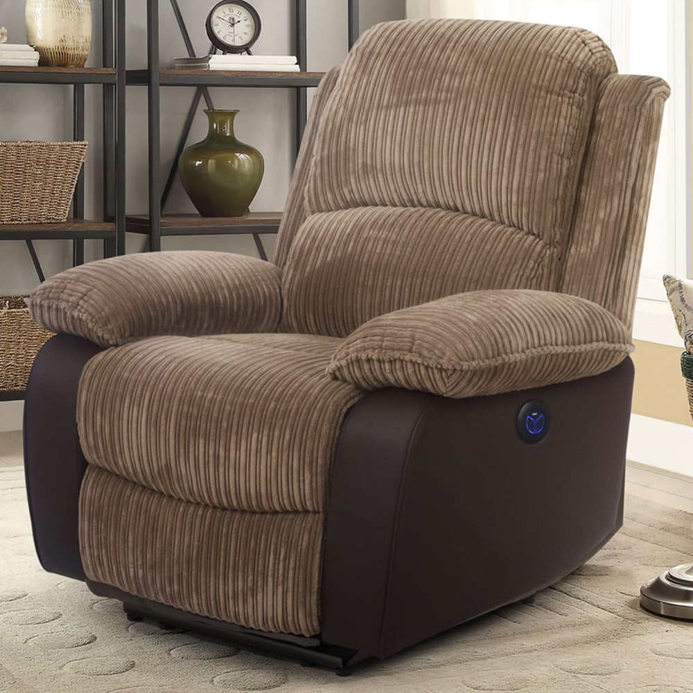 Comfy Living Brown Cord Fabric Electric Recliner Chair Image 1