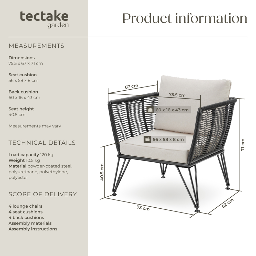 tectake Valeiras Set of 4 Woven Rope Design Accent Chair Image 9