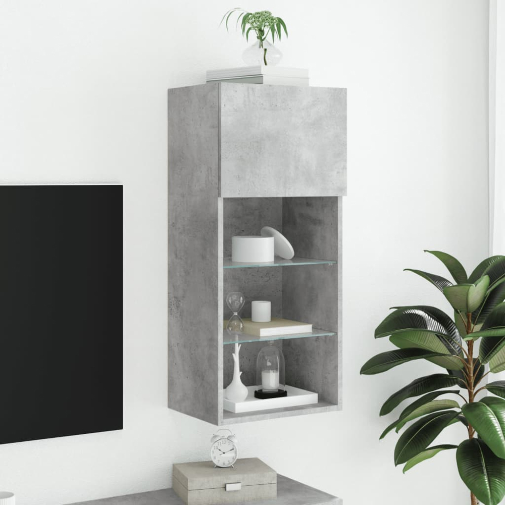 vidaXL Single Door 3 Shelf Concrete Grey Wall Mounted TV Cabinet with RGB LED Lights Image 8