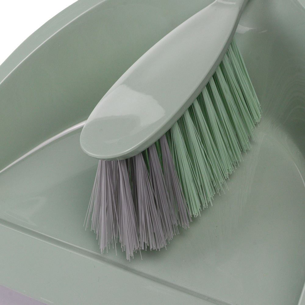 JVL Cleaning Green Rubber Grip Dust Pan and Brush Set Image 3