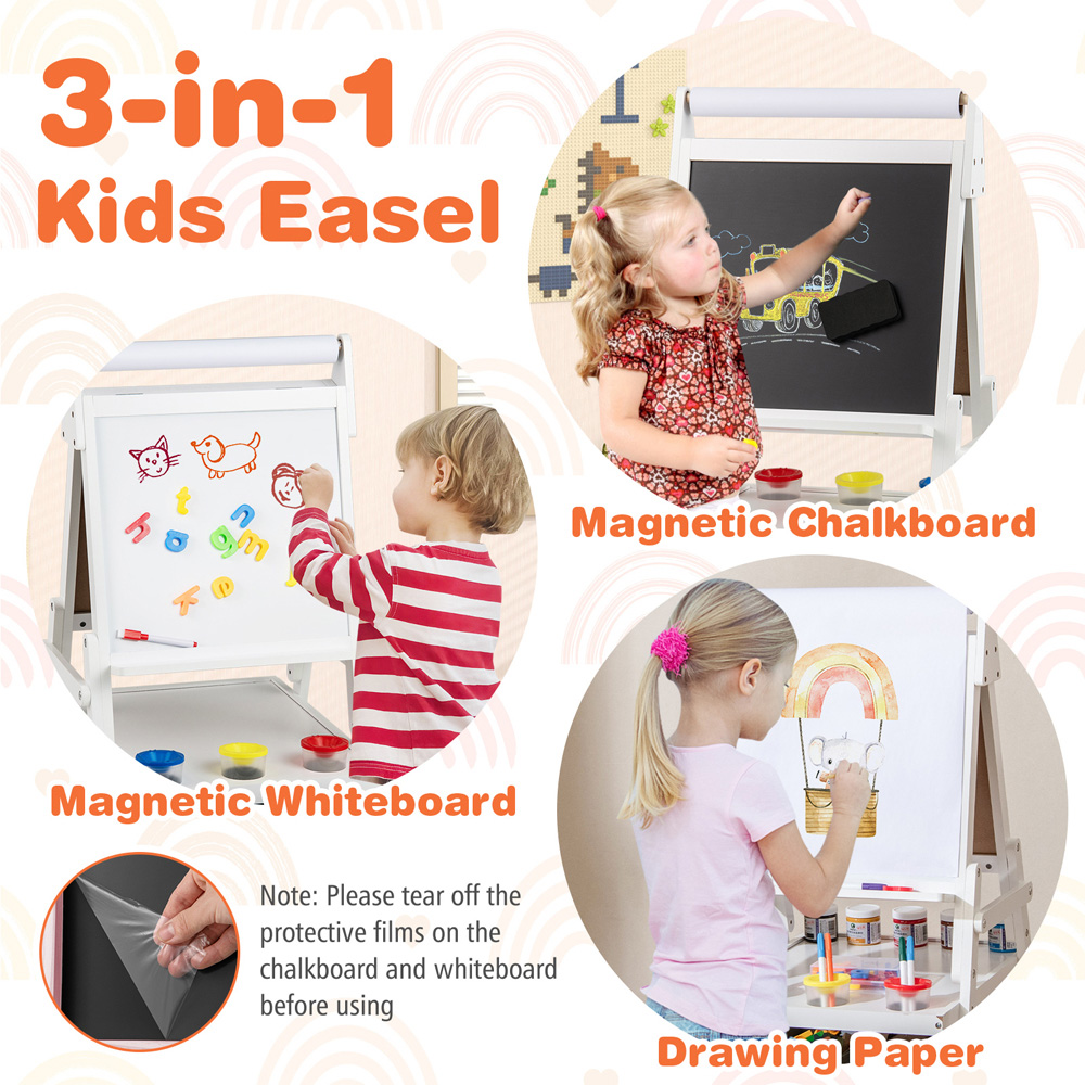 Costway Kids White Double Sided Easel with Magnetic Whiteboard and Chalkboard Image 7