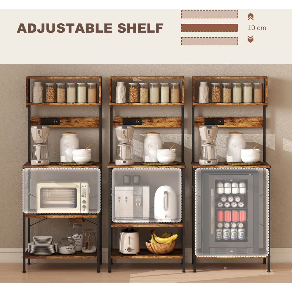 Portland 4 Shelf Brown Bakers Rack with Power Outlet Image 5