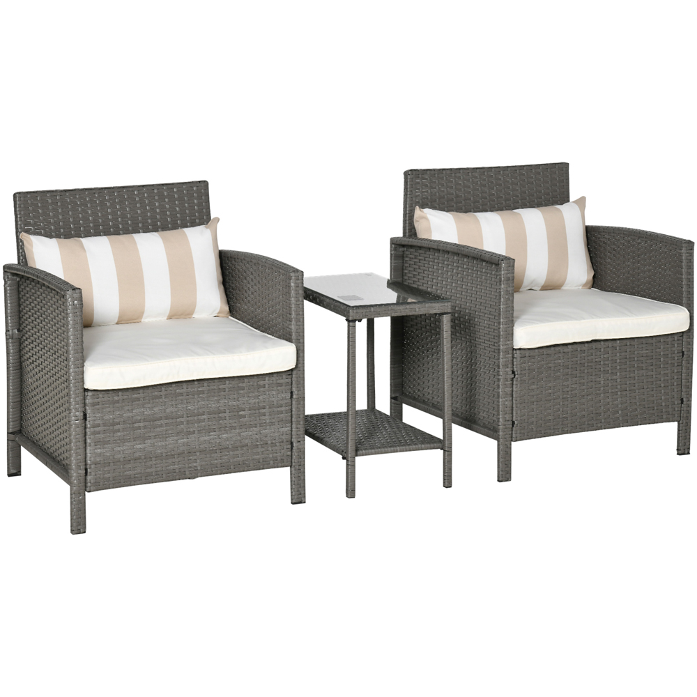 Outsunny 2 Seater Light Grey Rattan Effect Bistro Set with Cushions Image 2