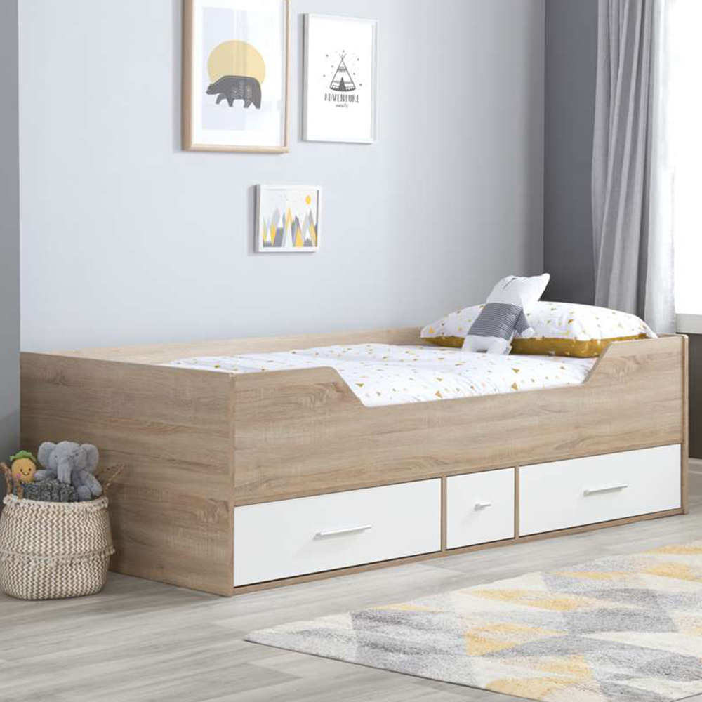 Camden 3 Drawer White and Oak Effect Cabin Bed Image 1