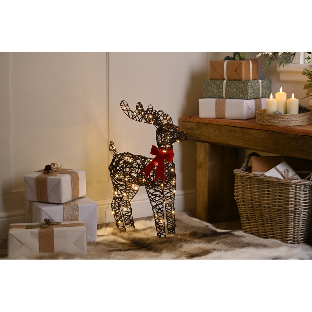 Festive Warm White LED Reindeer Christmas Decoration with Red Bow 60cm Image 3