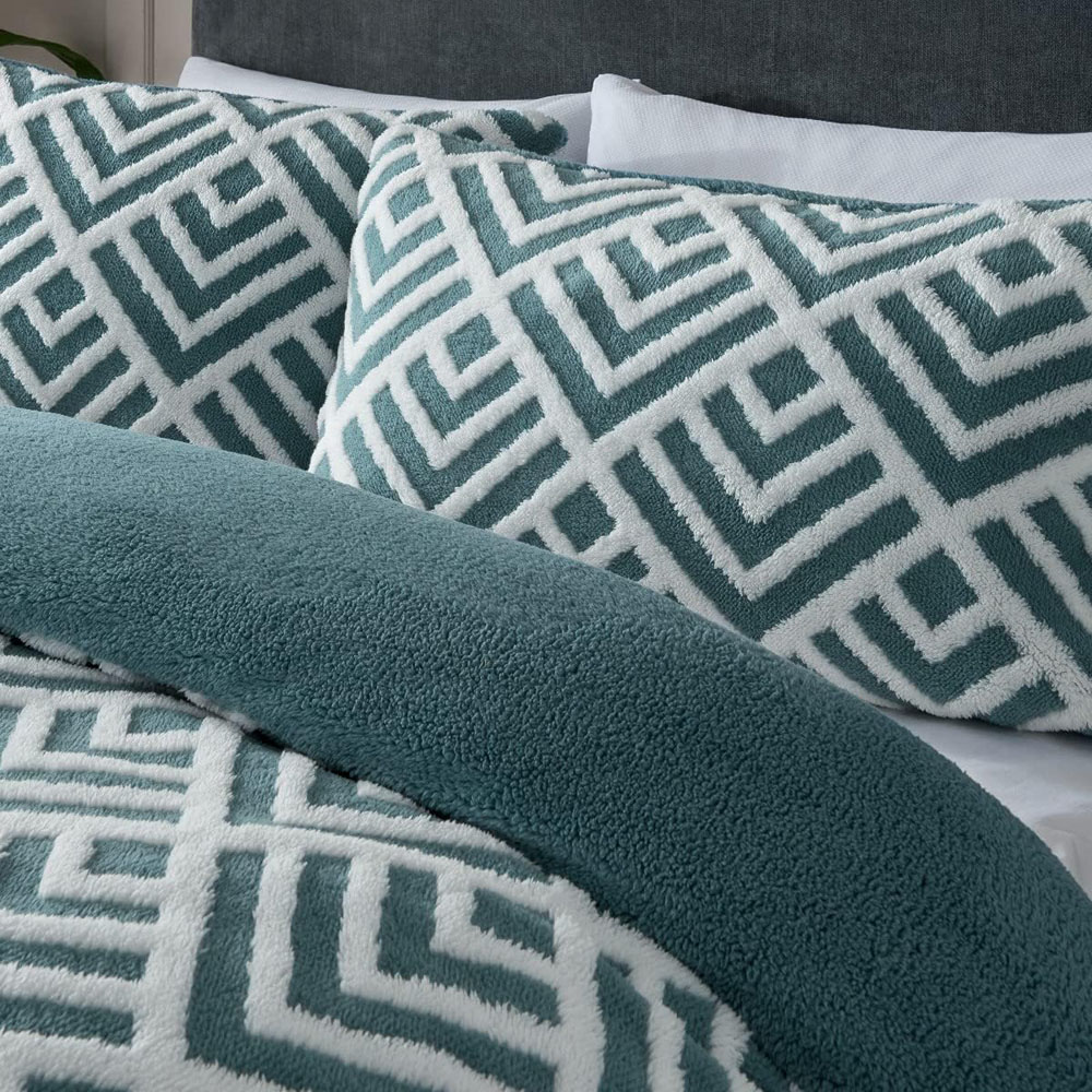 Smart Living King Size Teal Geo Jacquard Fleece Duvet Set Image 5