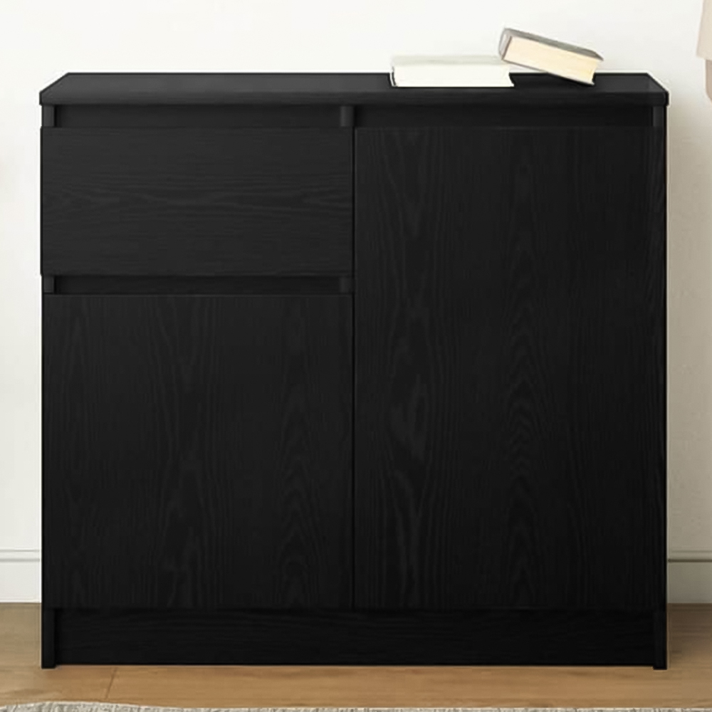 vidaXL 2 Door Single Drawer Black Oak Wooden Sideboard Image 1