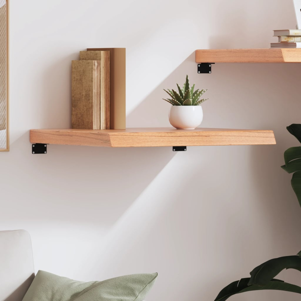 vidaXL 60 x 50 x 6cm Light Brown Treated Solid Wood Oak Wall Shelf Image 2