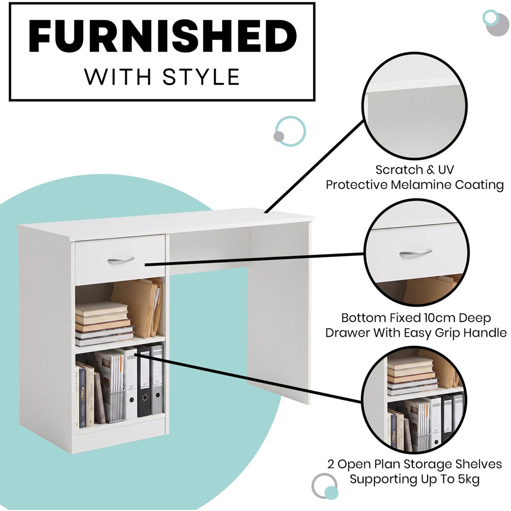 FWStyle Promo Single Drawer 2 Shelf White Computer Desk Image 6