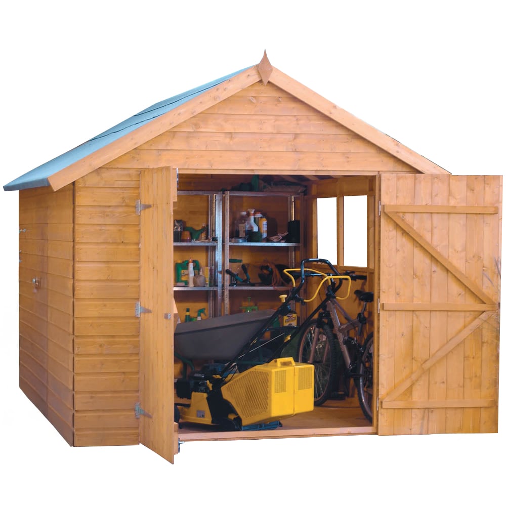 Rowlinson Premier 8 x 10ft Double Door Wooden Shiplap Apex Garden Shed Image 1