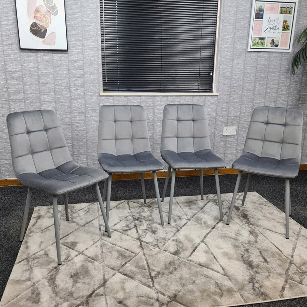 Denver Set of 4 Grey Velvet Dining Chairs Image 1