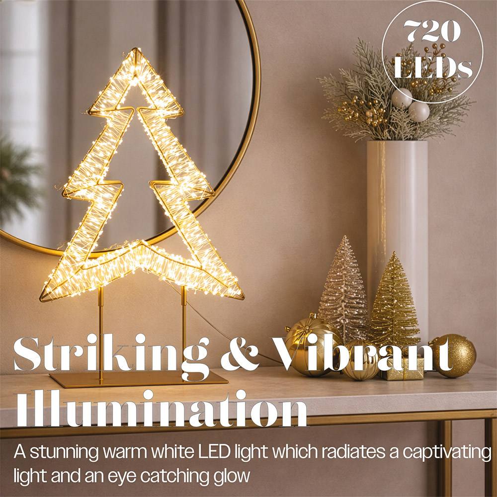 Xmas Haus 720 Warm White LED Champagne Gold Metal Christmas Tree Decoration 45cm Image 5