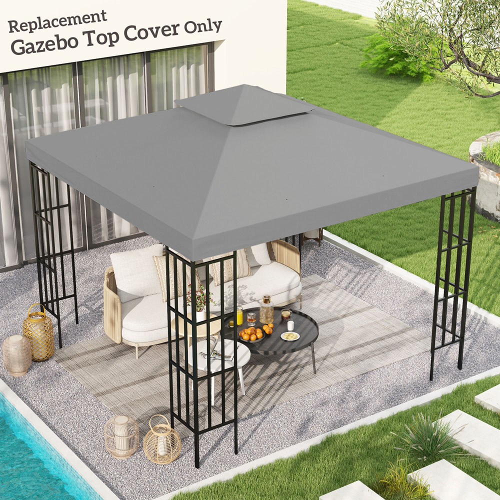 Outsunny 3 x 3m 2-Tier Light Grey Gazebo Canopy Replacement Cover Image 2