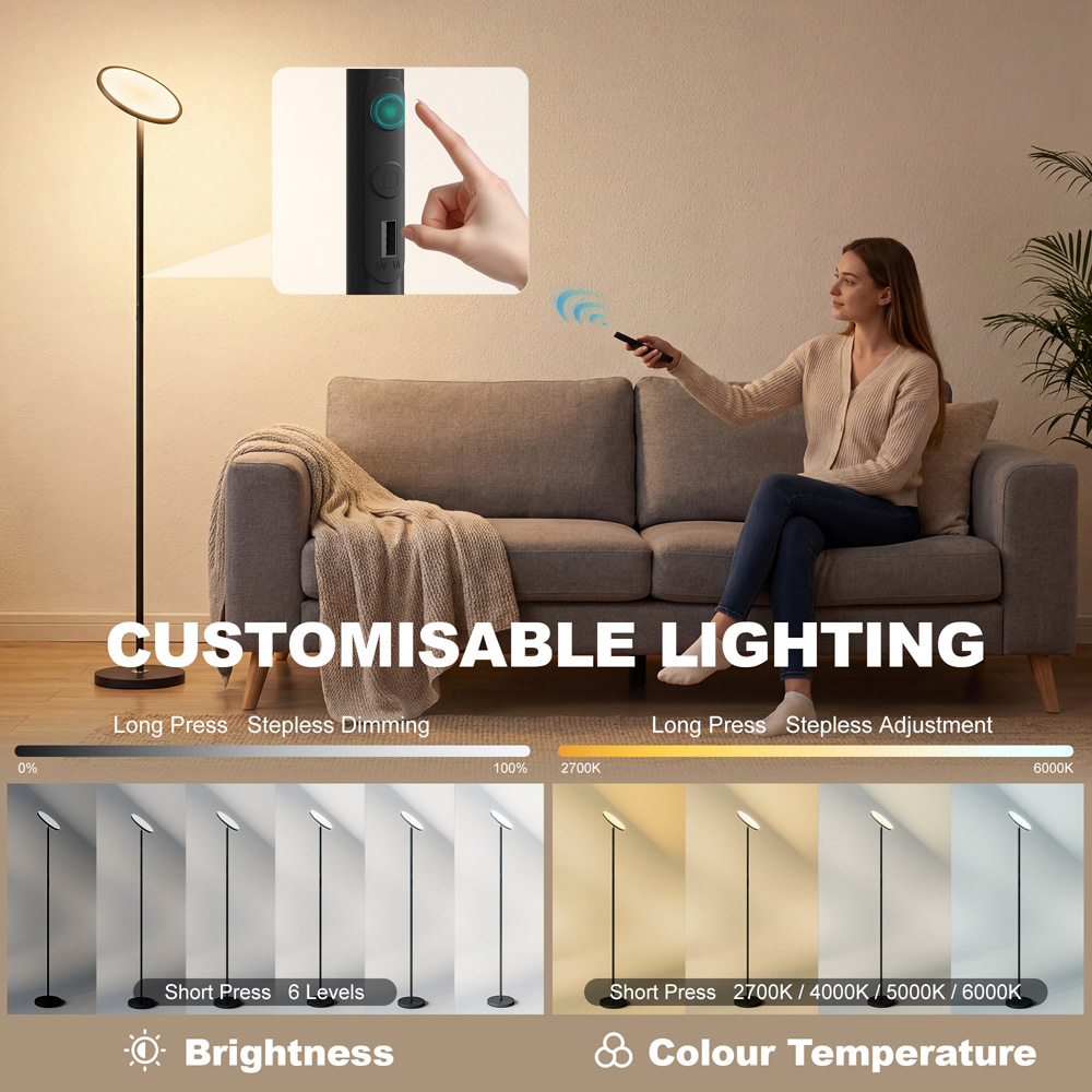 Portland Black Uplighter Floor Lamp with Tuya App and Music Sync Image 5