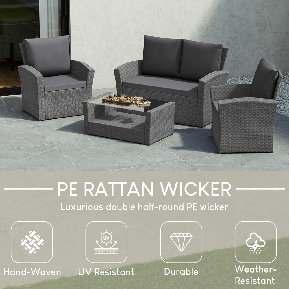 GARDEN VIDA Mylor 4 Seater Grey PE Rattan Garden Lounge Set with Cover Image 4
