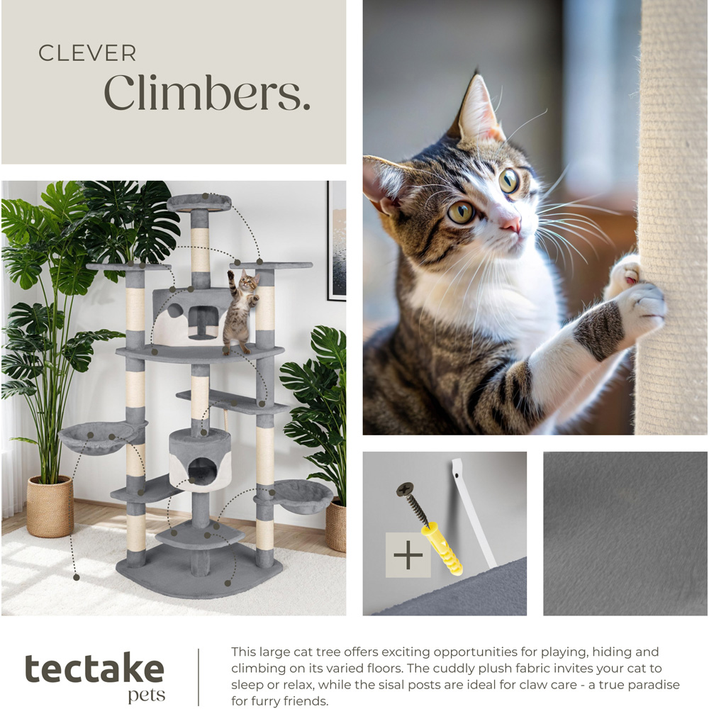 tectake Nelly Grey and White Cat Tree with Scratching Posts 204cm Image 7