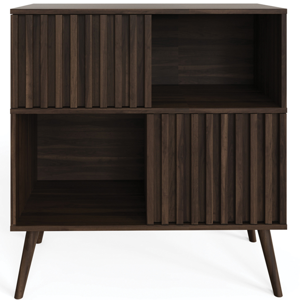 GFW Rowan 2 Door 2 Shelf Walnut Slatted Compact Sideboard Image 4