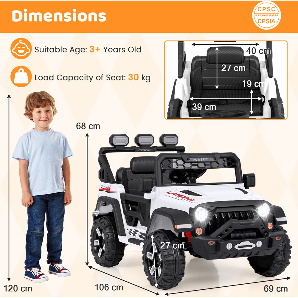 Costway Kids White Ride On Truck with Remote Control and Wireless Connection 12V Image 8