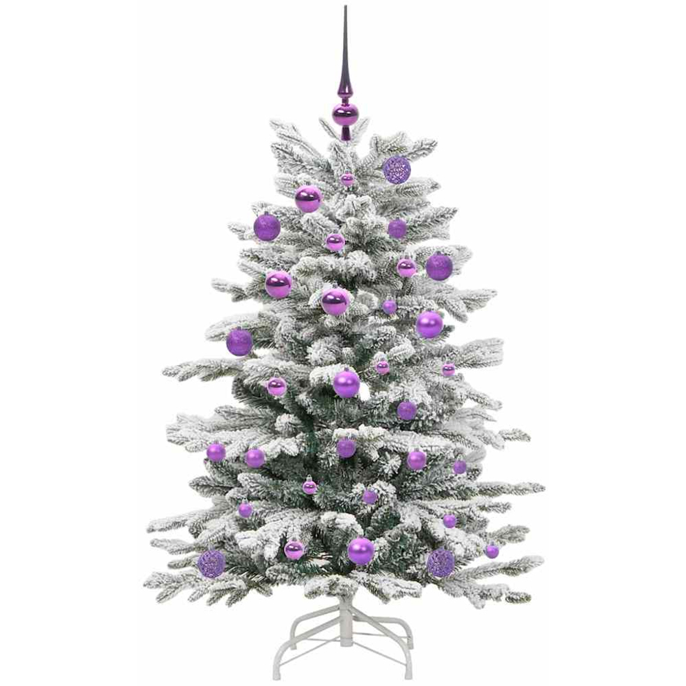vidaXL Pre-Lit Lilac Baubles White Artificial Snow Flocked Christmas Tree 4ft Image 4