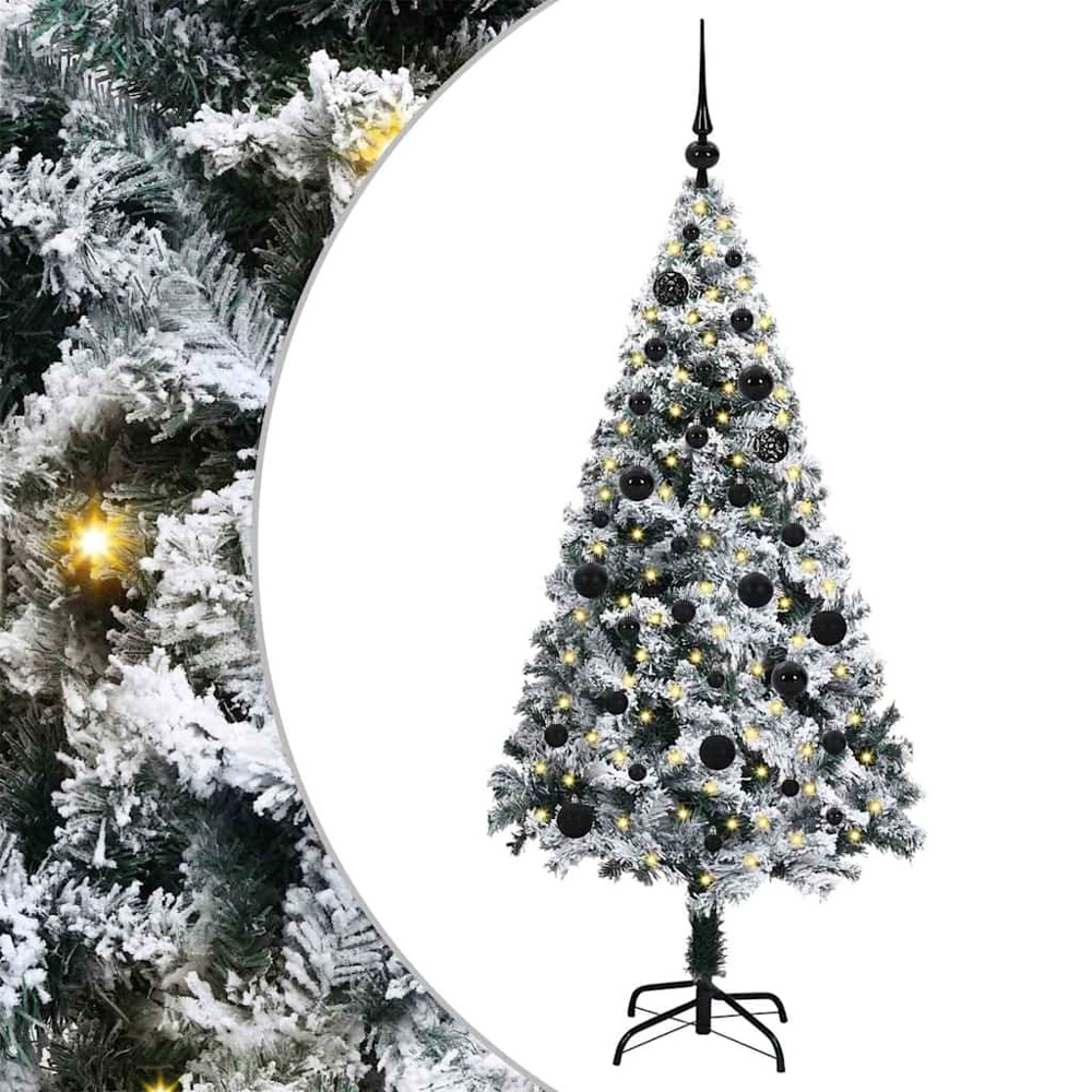 vidaXL Pre-Lit Black Baubles White Artificial Christmas Tree 5ft Image 2