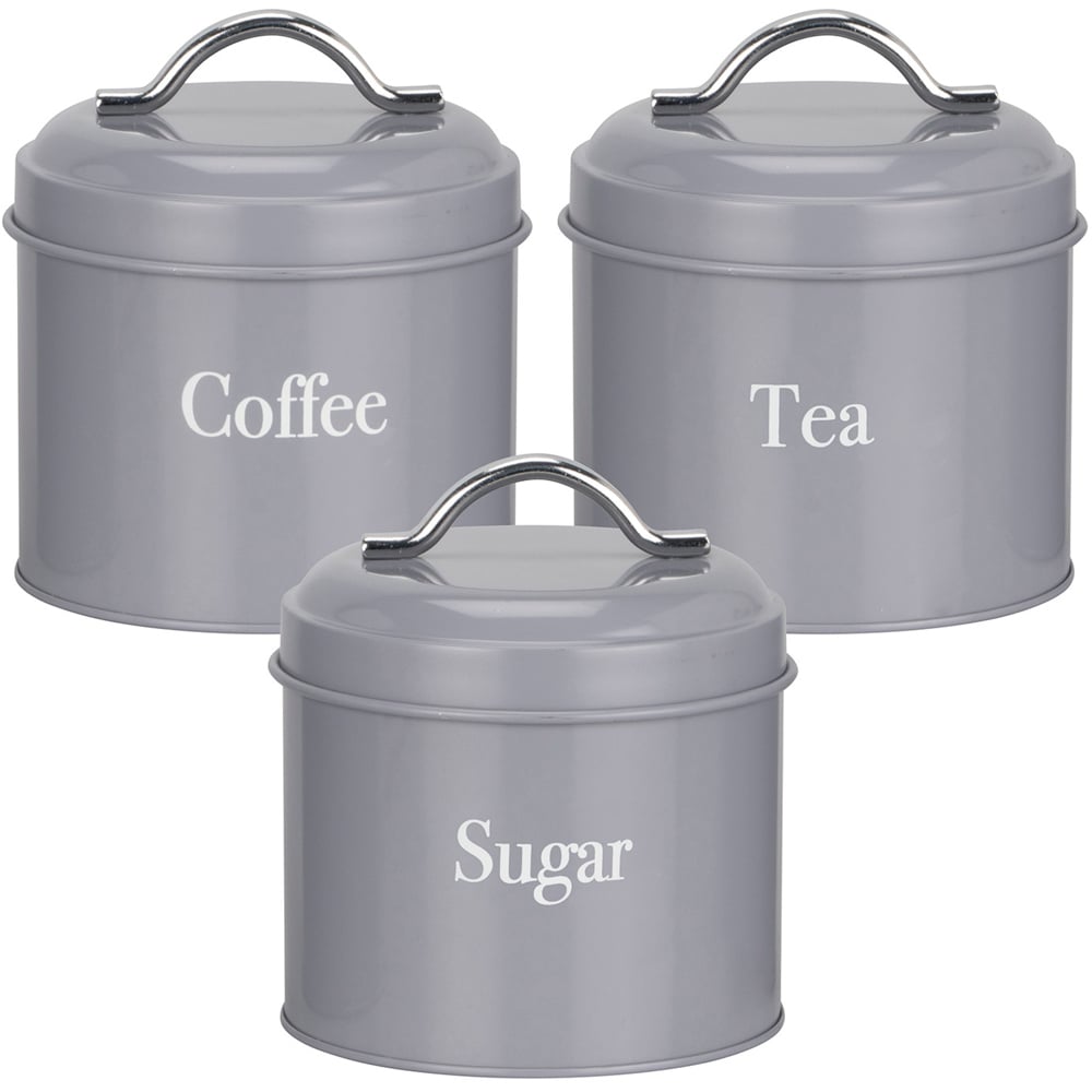 3 Piece Grey Mini Coffee Tea and Sugar Canister Set Image 1
