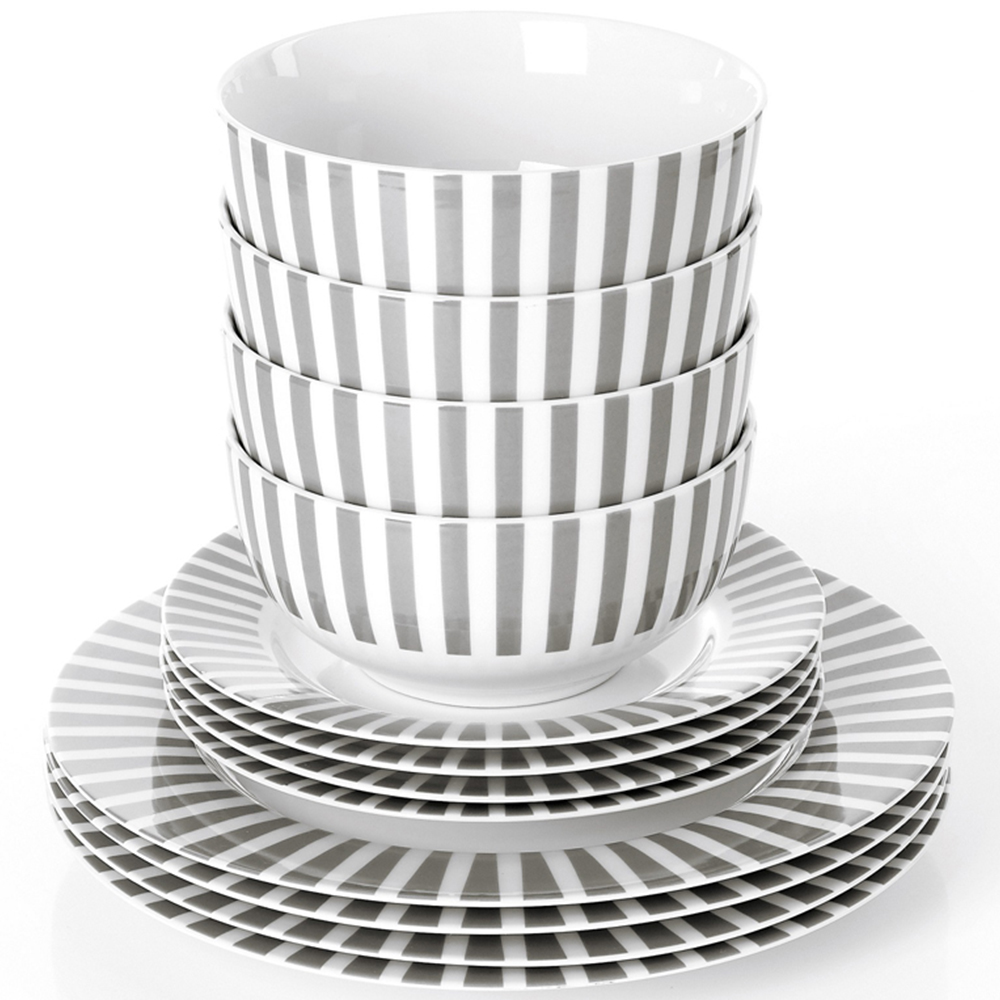 Waterside Grey Stripe 12 Piece Dinner Set Image 3