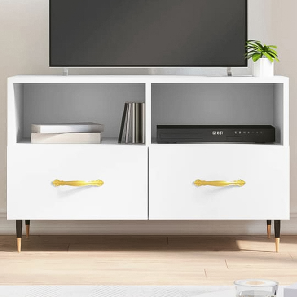 vidaXL 2 Drawer 2 Shelf White Wooden TV Cabinet Image 1