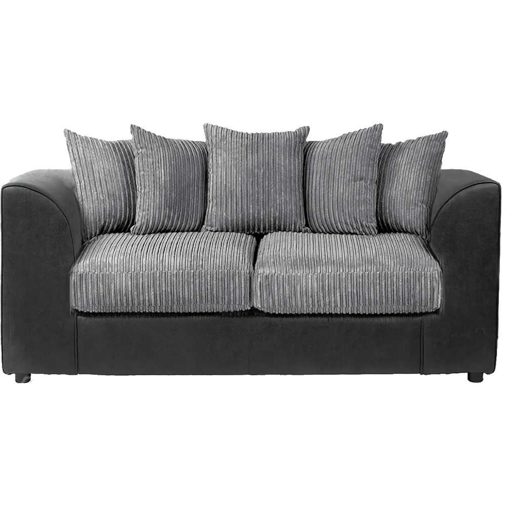 Luxor 3 Seater Black and Grey Jumbo Cord Scatter Back Sofa Image 2