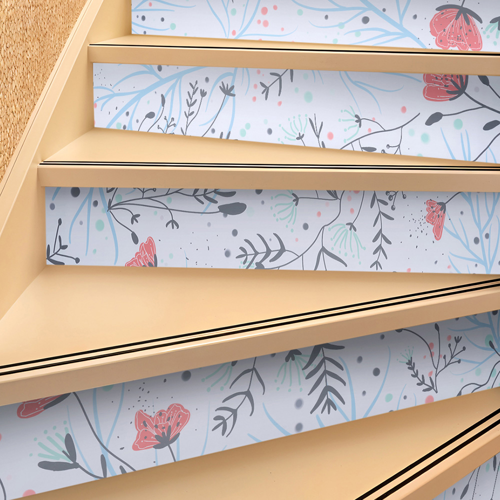 Living and Home Floral Pattern Multicolour Self-Adhesive Peel and Stick Stair Riser Sticker 12 Pack Image 7