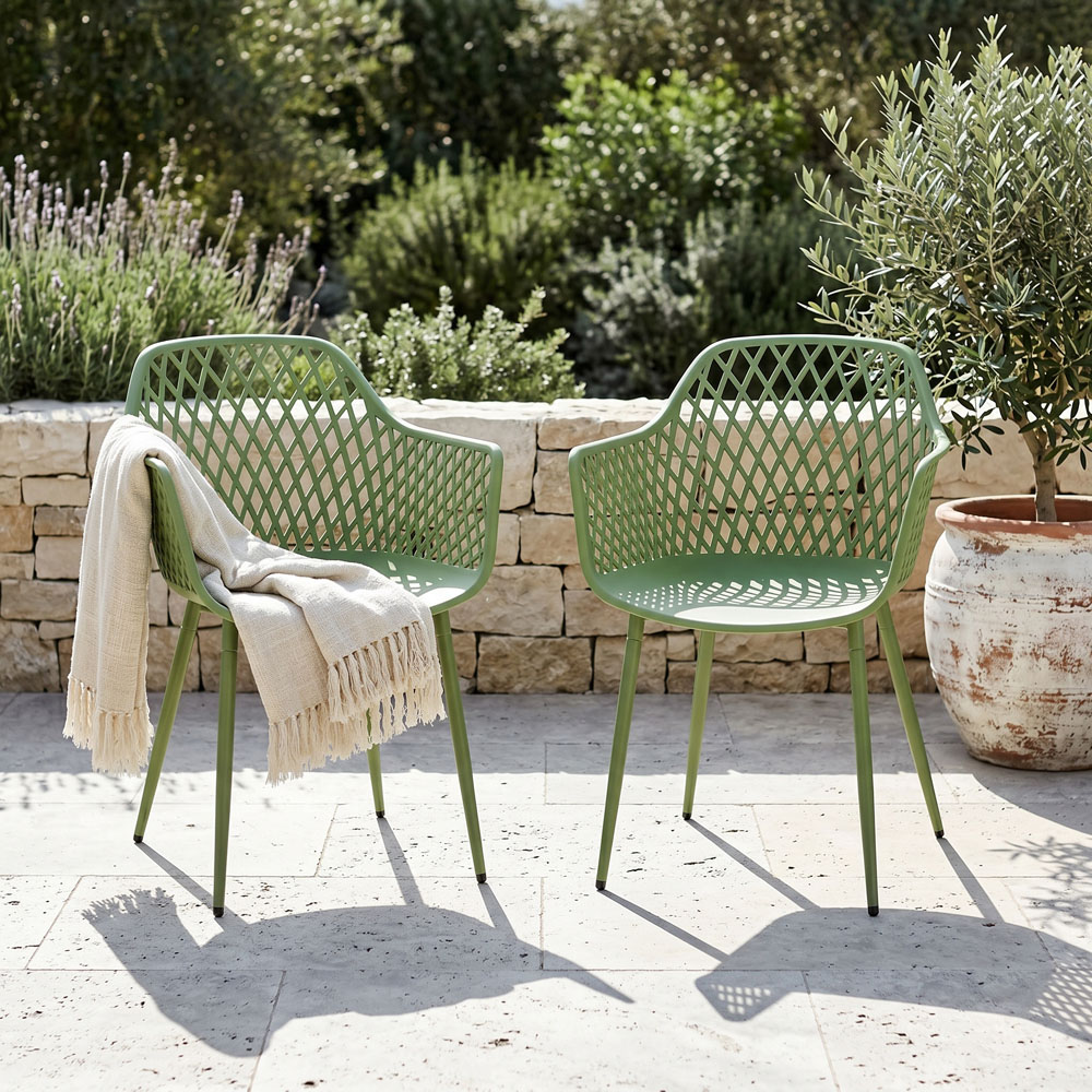 Core Products 2 Seater Moss Green Lattice Design Square Plastic Table Garden Bistro Set Image 6