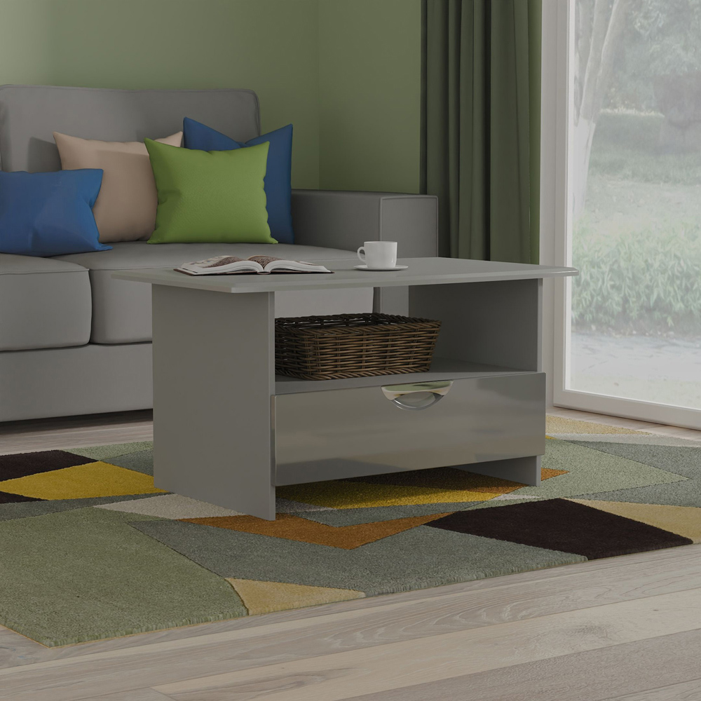 Crowndale Camden Single Drawer Single Shelf Grey Gloss and Dusk Grey Coffee Table Ready Assembled Image 7