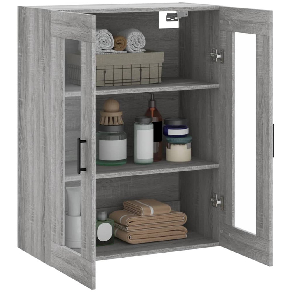 vidaXL 2 Glass Door Grey Sonoma Wall Mounted Cabinet Image 5