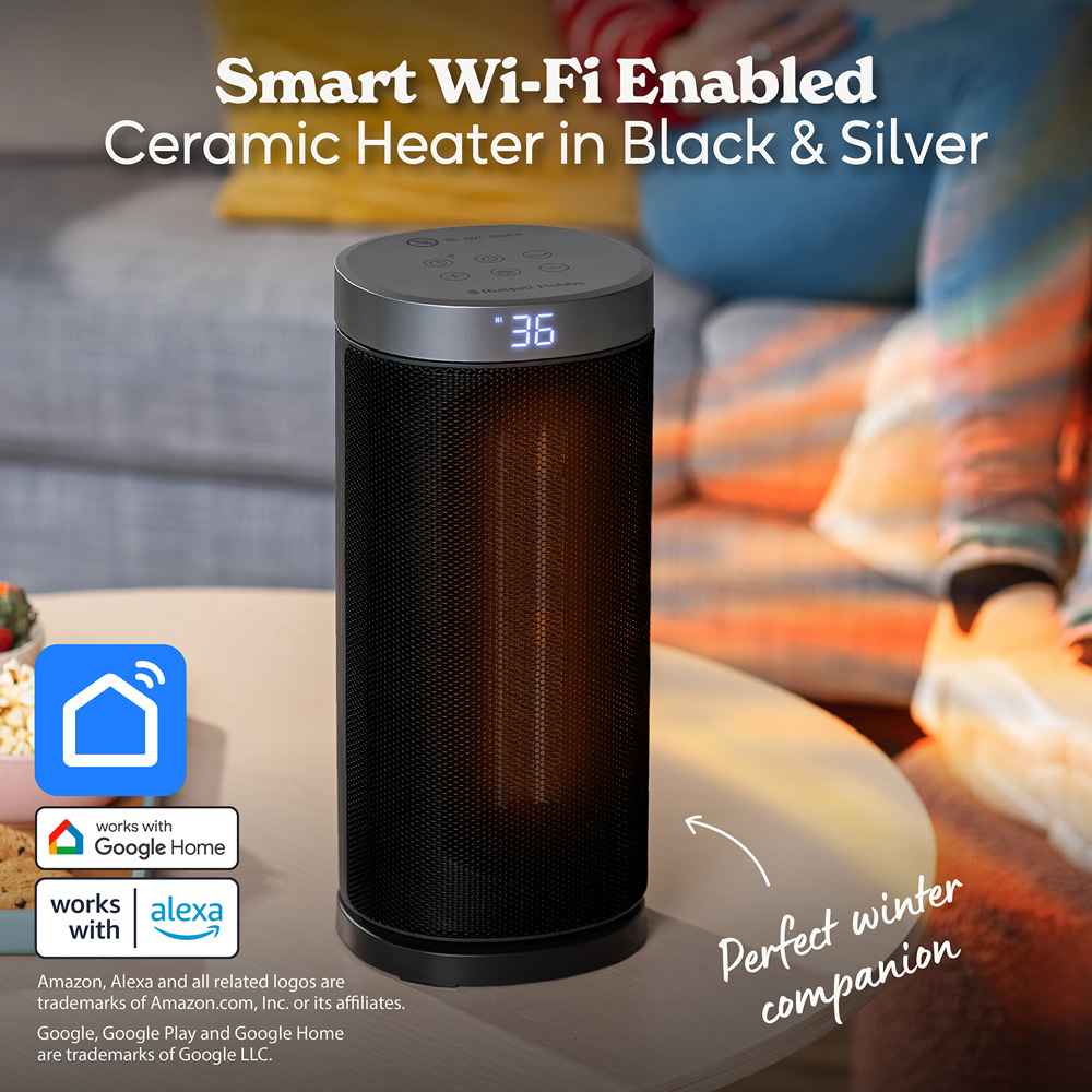 Russell Hobbs RHCTH2001S-SMT Black and Silver Round Smart Wi-Fi Enabled Ceramic Heater 2000W Image 3