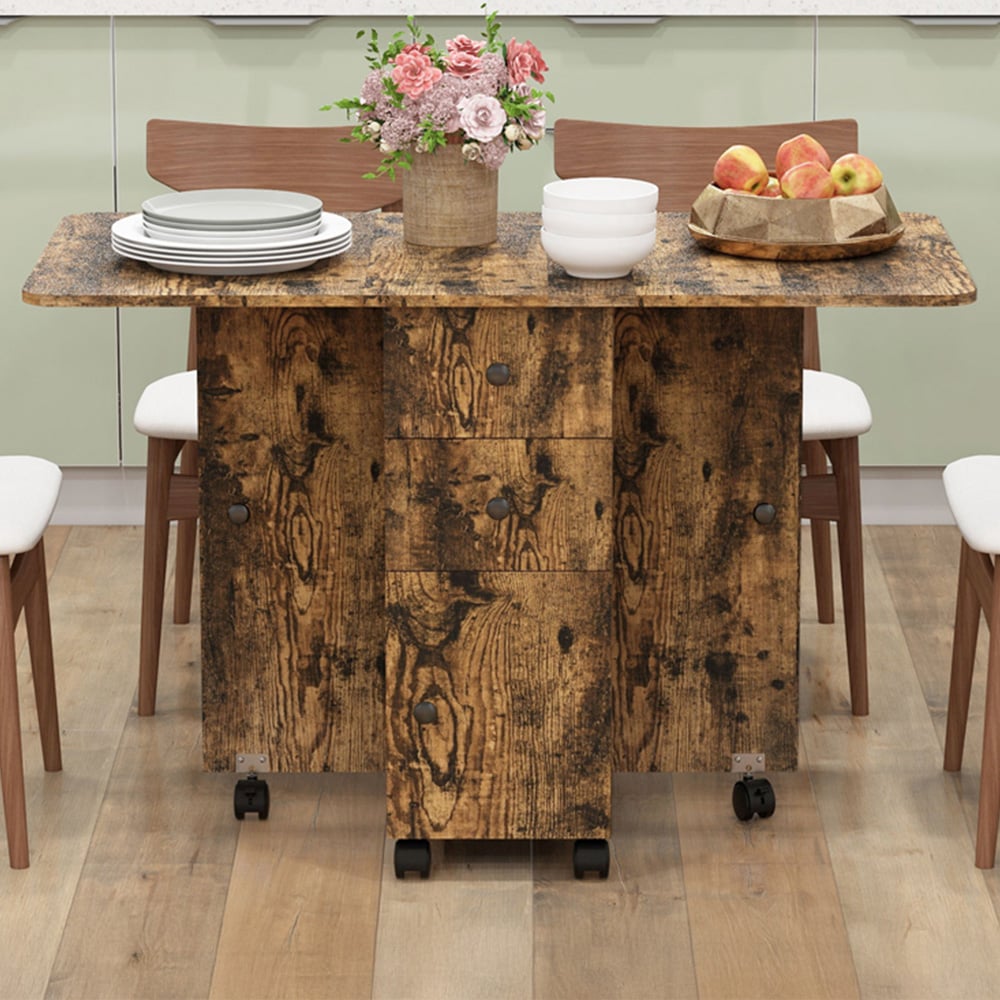 HOMCOM 6 Seater Rustic Brown Drop Leaf Dining Table Image 1