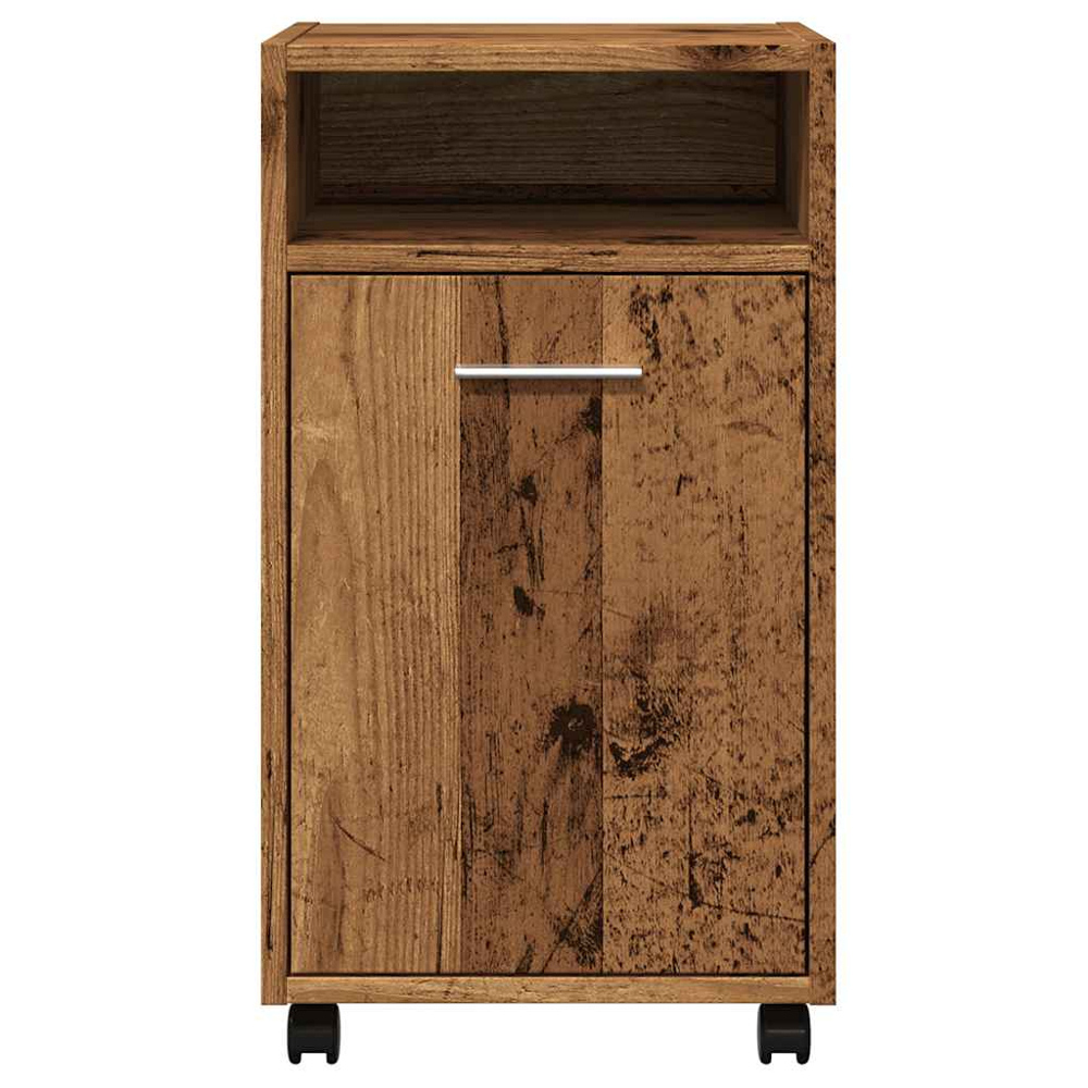 vidaXL Single Door Single Shelf Old Wood Storage Cabinet with Wheels Image 4