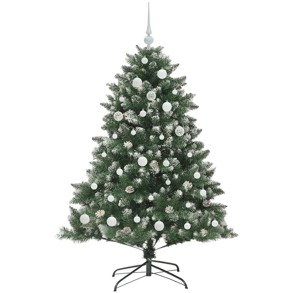 vidaXL Pre-Lit White Baubles Green Artificial Snow Tipped Christmas Tree 5ft Image 4
