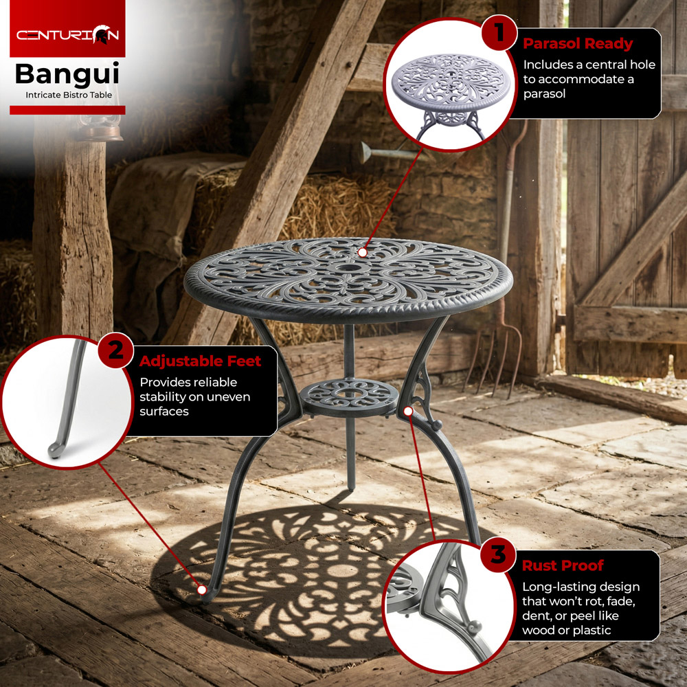 Centurion Bangui 2 Seater Grey Round Garden Bistro Table with Parasol Hole Image 6