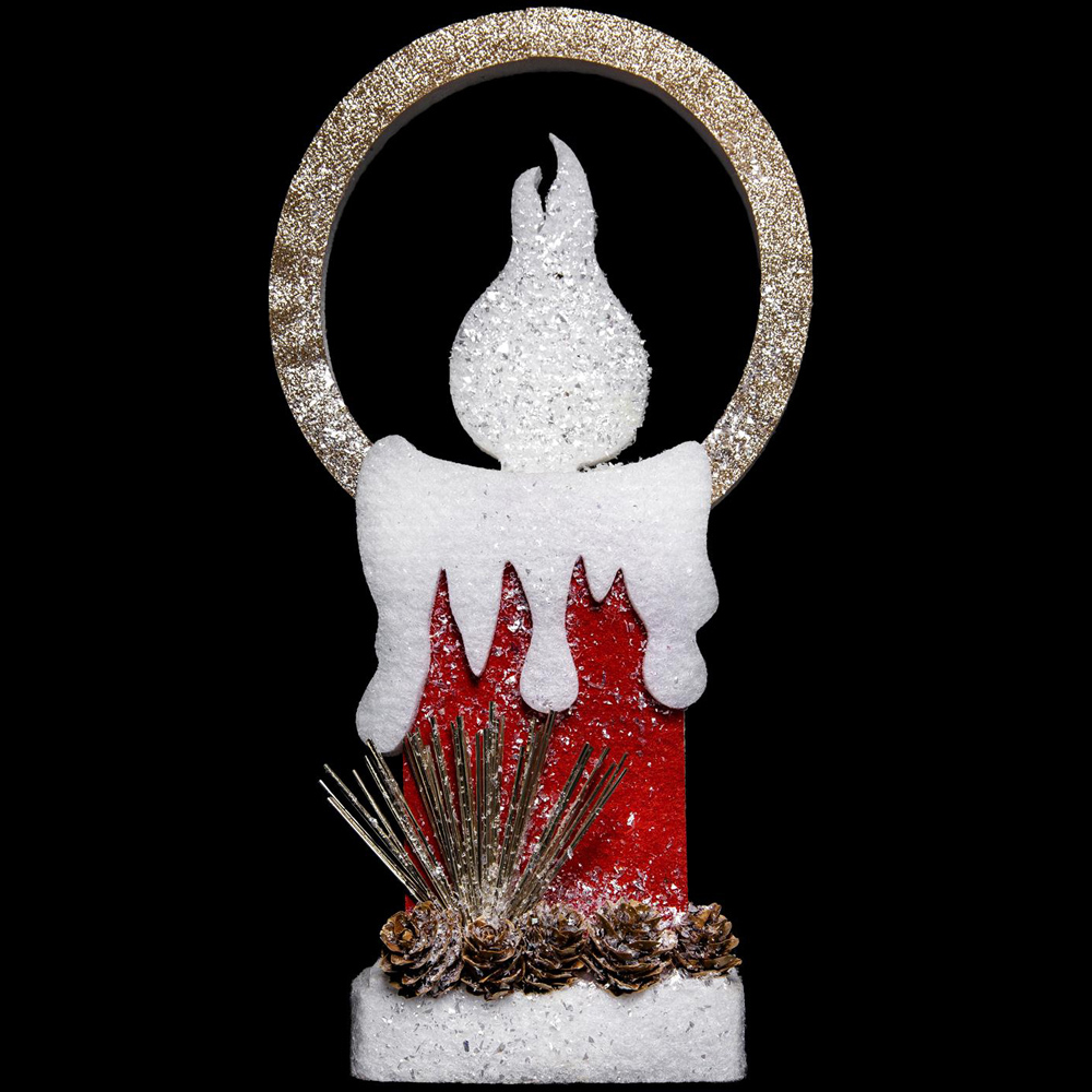 Shatchi Red Glitter Foam Snow Covered Pre Lit Candle Christmas Decoration 41cm Image 4