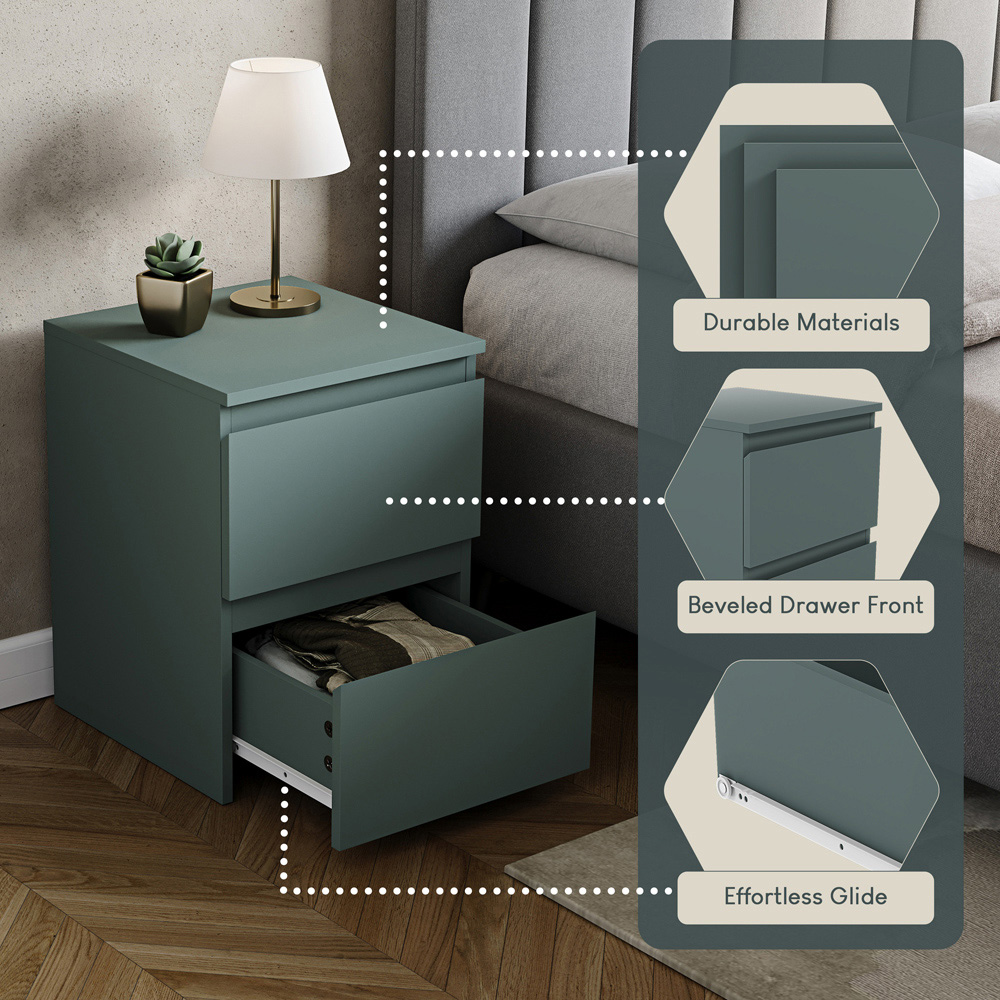 VIDA DESIGNS Denver Jasper Green 2 Drawer Large Bedside Table Image 6