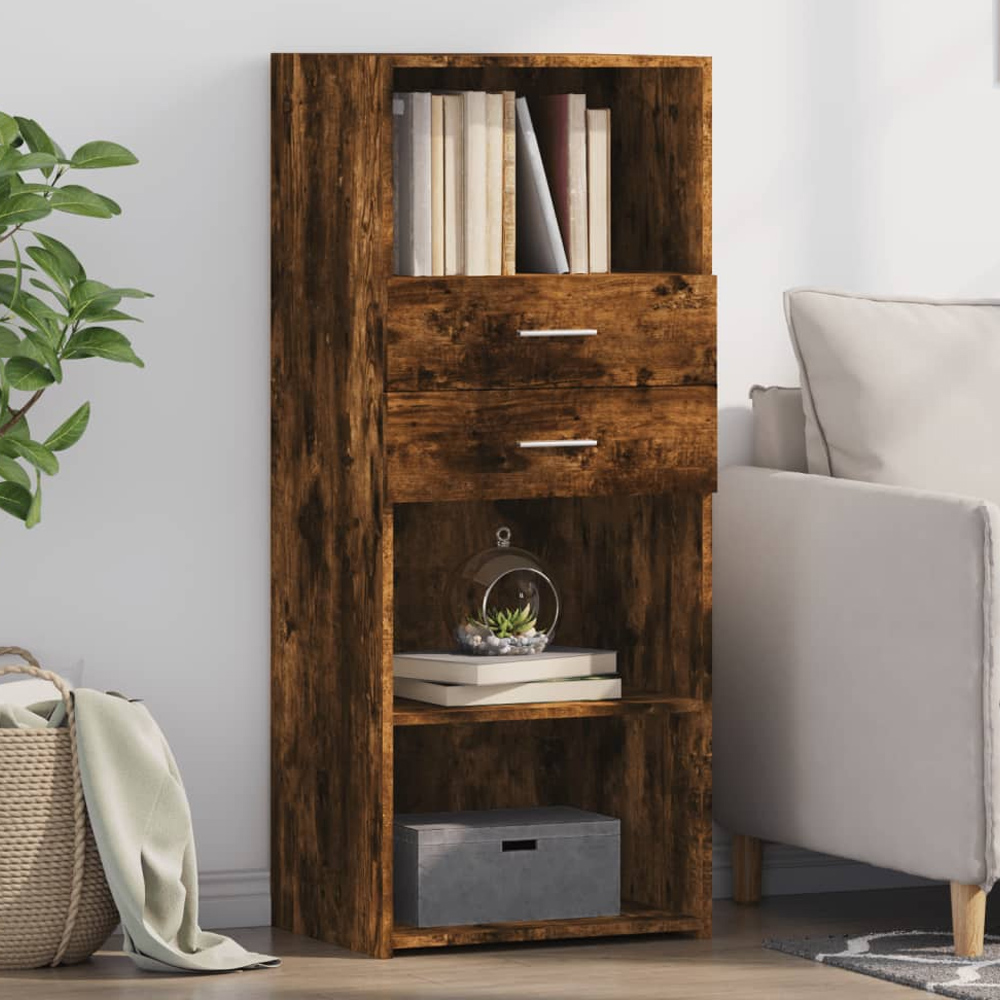 vidaXL 2 Drawer 3 Shelf Smoked Oak Highboard Image 1