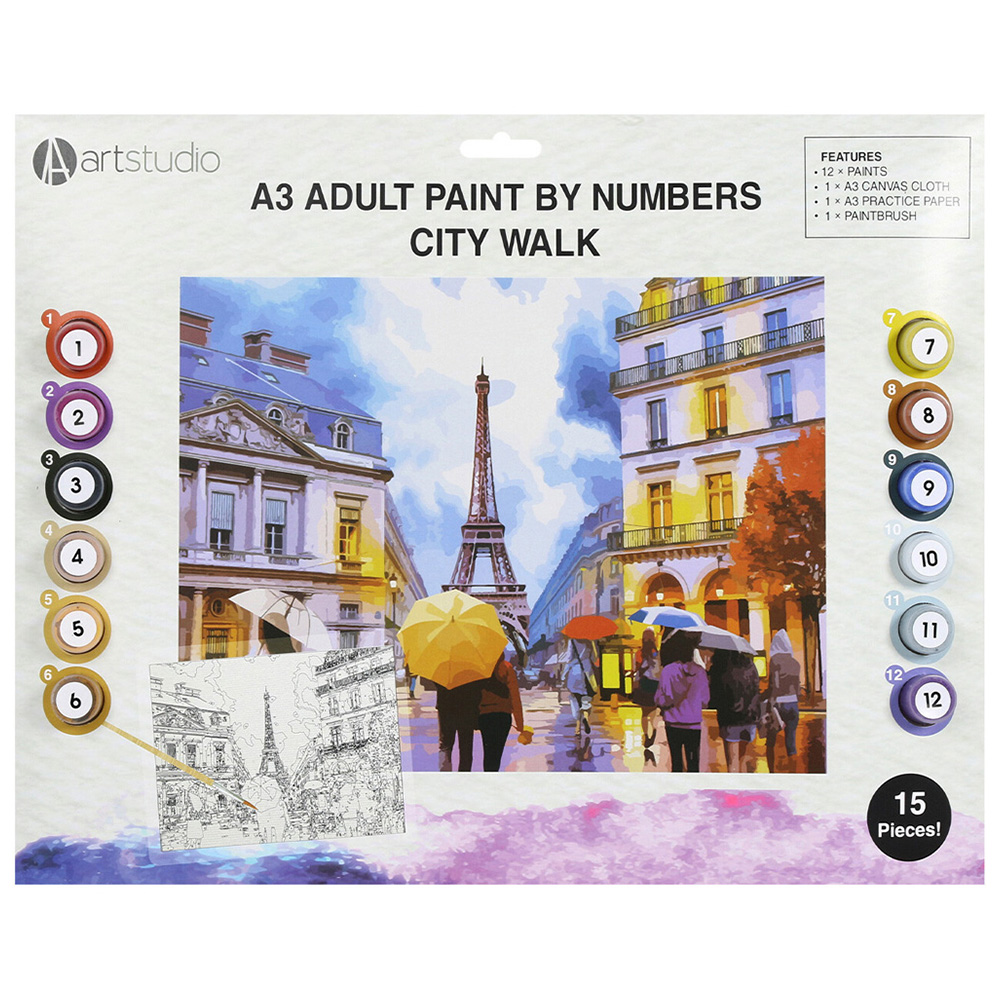 Art Studio Adult Paint by Numbers A3 - City Walk Image 1