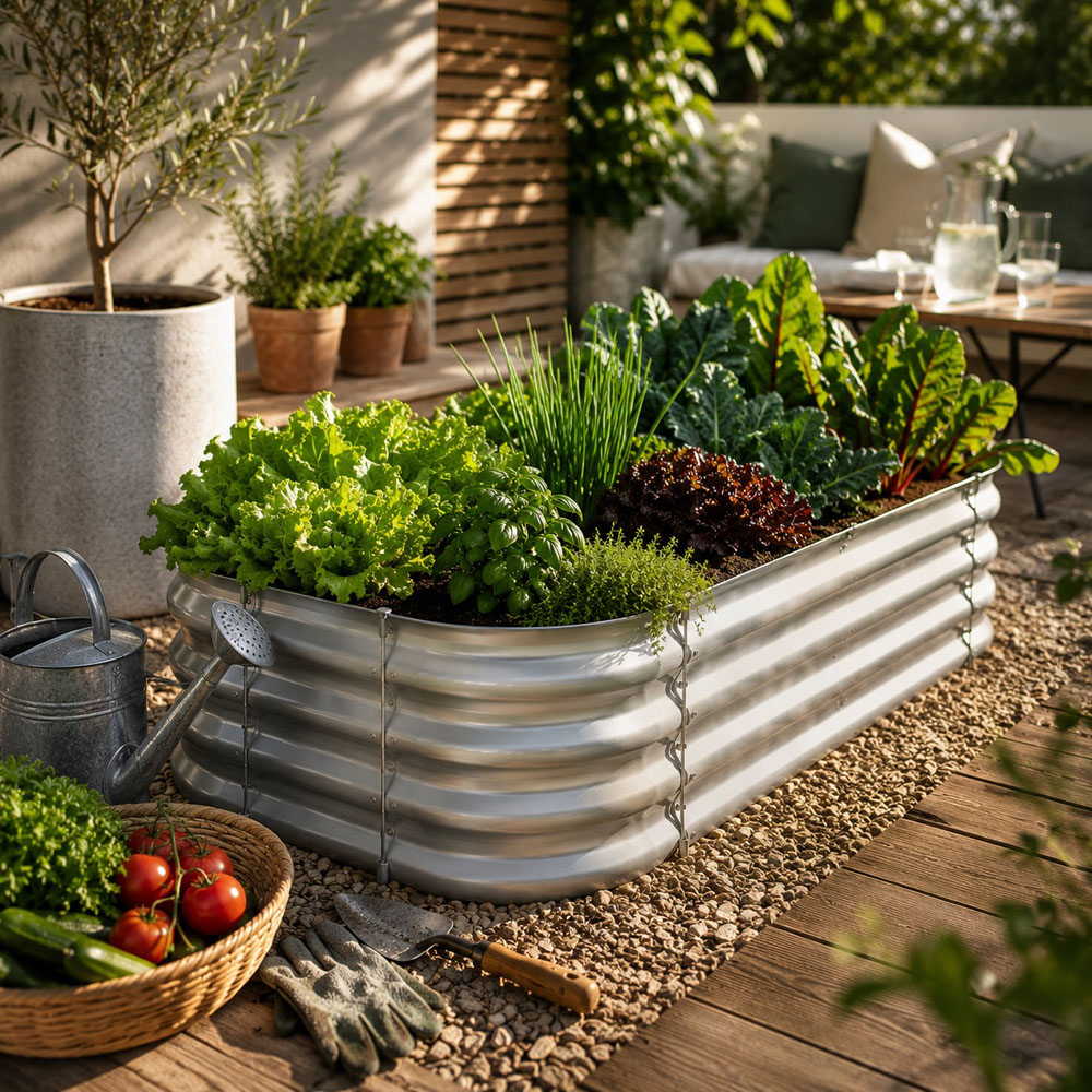 Harbour Housewares Silver Galvanised Steel Raised Garden Bed Extension Panel 50cm 2 Pack Image 4