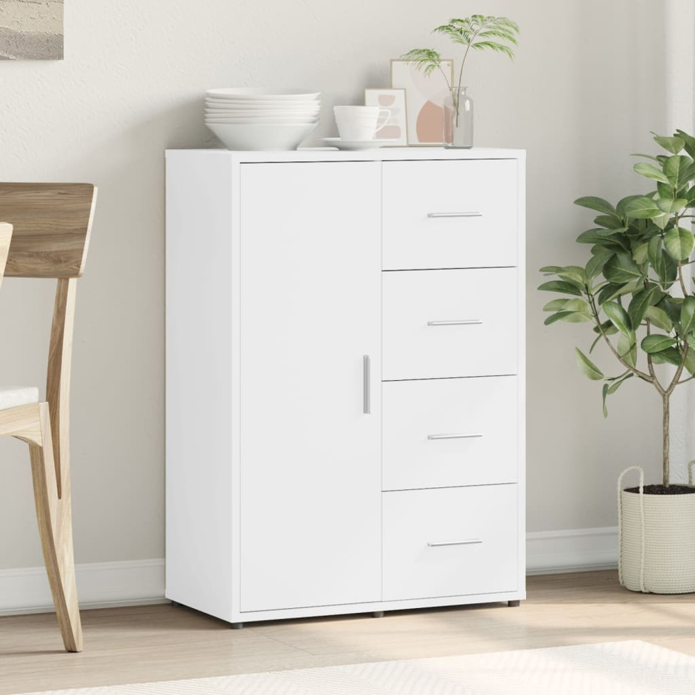 vidaXL Single Door 4 Drawer White Sideboard Image 9