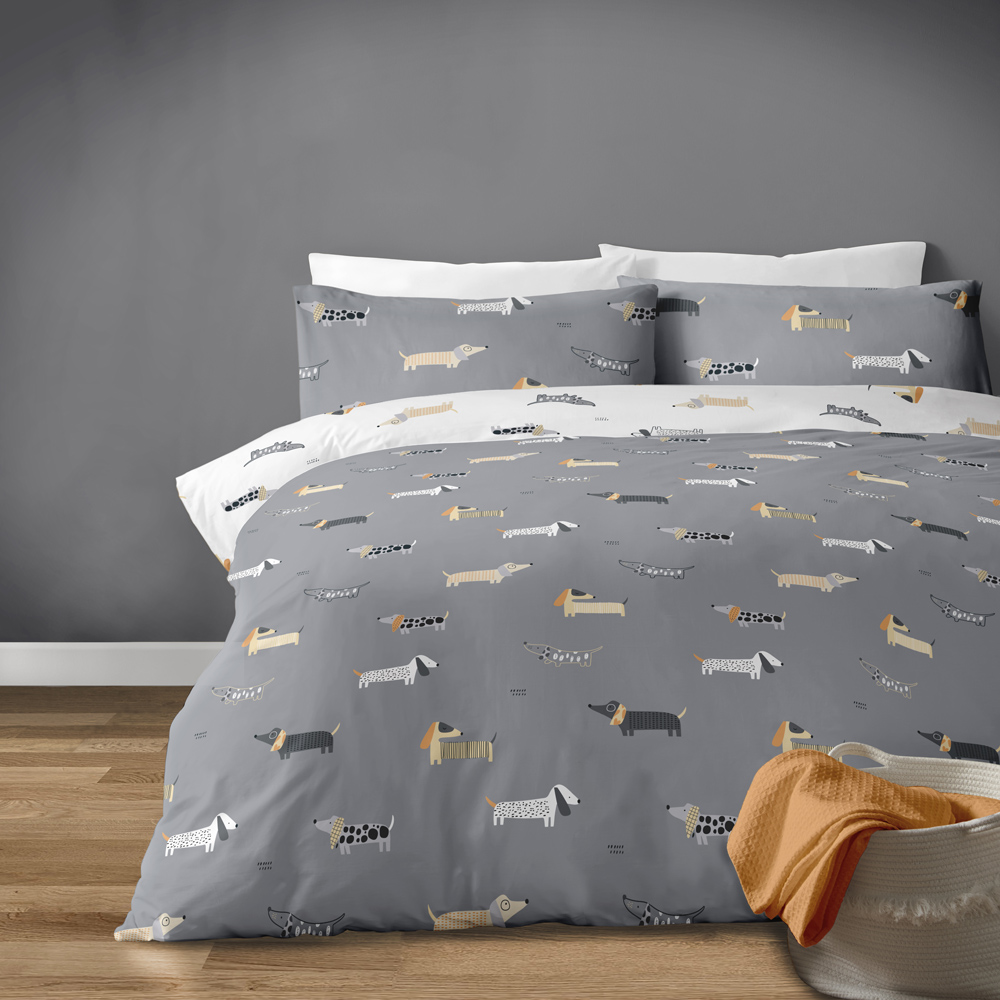 Bellissimo Dachshund Double Grey Duvet Set Image 1